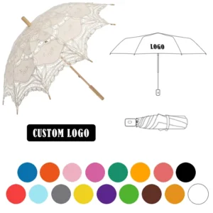 Vintage Lace Embroidery Wedding Parasol Decorative Hollow Out Fabric Non Waterproof Prop Manual Open Wood Handle Pongee Umbrella
