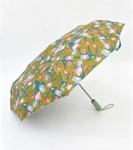 Vintage Tulip Print Automatic Compact 3-Fold UV-Resistant 8-Rib Umbrella