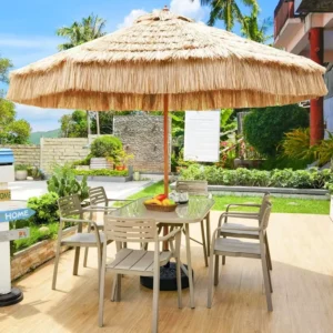 Vintage UV-Protected Windproof Straw Beach Umbrella with Thatch