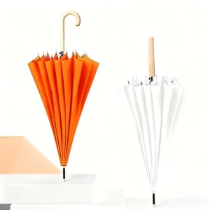 Vintage Wooden Straight-Pole Fully Automatic Umbrella for Adults