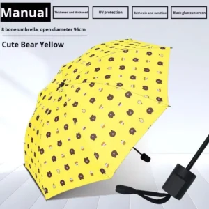 Vinyl 3-fold Dual-use Sun & Rain Umbrella Little Bear Cartoon Design for Advertising Printing