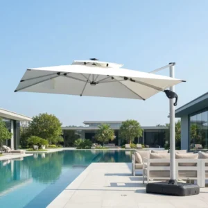 WSRM007 3x3M Square Roman Canopy Aluminum Frame LED Light 360° Rotating Cantilever Umbrella