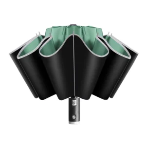 WXL347 Flashlight 3-Fold LED Car Umbrella Automatic Black Coated Reflective Strip Reverse Umbrella