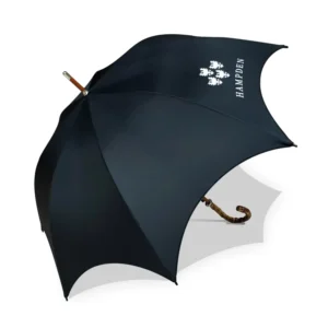 Walking Stick Umbrella Bamboo Handle Double Canopy Jet Black