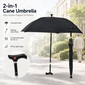 Walking Stick Umbrella for Seniors 105cm Canopy 83cm Folded Length Lightweight Cane Umbrella