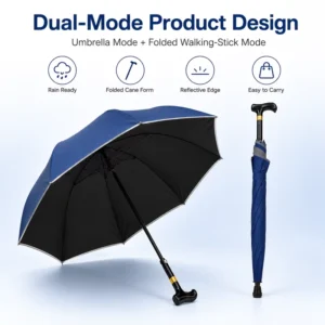 Walking Stick Umbrella for Seniors 105cm Canopy 83cm Folded Length Lightweight Cane Umbrella