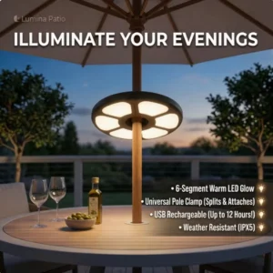 Warm White LED Outdoor Umbrella Clip-On Light Lighting Accessory for Outdoor Patio & Leisure Umbrellas LED Patio Umbrella Light