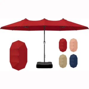 Water-Resistant Rectangular Market Umbrella with Central Pole and Crank Handle
