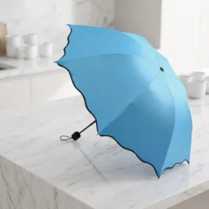 Water blooming Manual Three fold Black Coated UV Protective 96CM Open Diameter Iron Handle Sunny Rainy Day Business Gifts