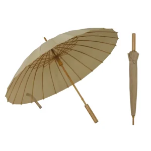 Waterproof 19-Inch 24-Rib Straight Bamboo Umbrella, Manual Open