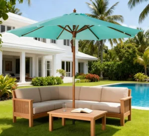 Waterproof 2.5m Central Pole Umbrella with Double Pulley, Wooden Frame and 38mm Pole for Outdoor Hotel Use