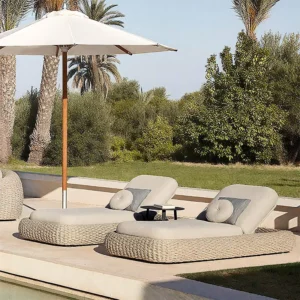 Waterproof Aluminium Pool Lounge Chair Rattan Sun Lounger with Umbrella for Patio Garden Poolside Outdoor Furniture