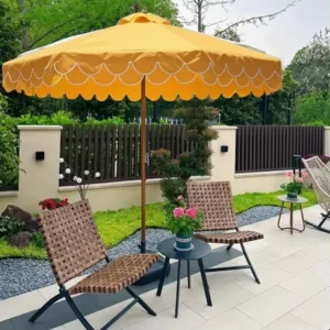 Waterproof Aluminum Alloy 2.5m Scallop Parasol Garden Beach Umbrella UV Protection Lightweight Foldable Design Marble Base