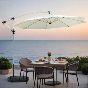 Waterproof Aluminum Alloy Banana Umbrella with Plastic Base for Outdoor Patio