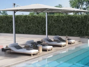 Waterproof Anti-UV 3x3m Gas-Lift Cantilever Umbrella with Aluminum Pole and Granite Base, 3mm Rib, 1.8mm and 1mm Components