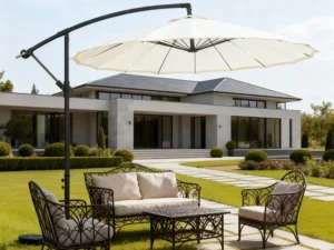 Waterproof Anti-UV Aluminum Cantilever Umbrella, 48mm Pole, 18 Fiberglass Ribs, 7mm, 3m Radius, Hotel Use