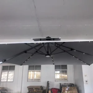 Waterproof Anti UV LED Solar Powered Aluminum Umbrella Power Bank Minimalist Design Outdoor Furniture Hotel Park