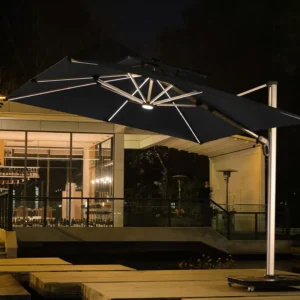 Waterproof Anti-UV Outdoor Parasol with Solar Light 3m x 3m Patio Umbrella for Villas and Hotels