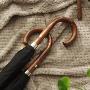 Waterproof Business J-Shape Wooden-Handle Straight Umbrella