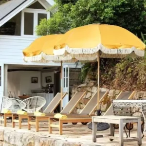 Waterproof Canvas Patio, Pool, Garden and Beach Umbrella with Wooden Pole and Tassels