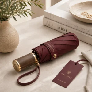 Waterproof Compact Sun Rain Wooden Handle Manual Open Custom Print Mini Pocket Folding Umbrella for Home Branded Accessories