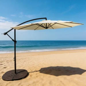 Waterproof Crank Garden Umbrella with Cross Base Solar Patio Umbrella Parasol for Beach
