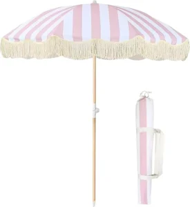 Waterproof Eco-Friendly Aluminum Foldable Parasol Umbrella with UV Protection and Tassels for Park