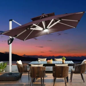 Waterproof Foldable LED Light Outdoor Patio Umbrella Large Cantilever Garden Parasol for Villa