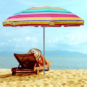 Waterproof Folding Beach Umbrella for Sand Heavy Duty Windproof Portable Outdoor Pool Stripe with Tilt