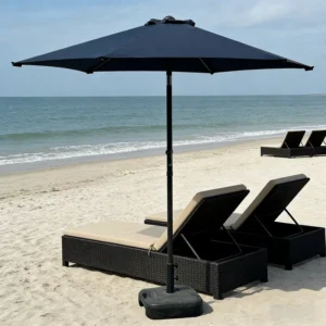 Waterproof Heavy Duty Outdoor Market Umbrella 2.3M Navy Blue Crank Handle Center Pole Iron Frame Patio Garden Cafe