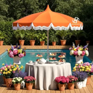 Waterproof Lightweight Aluminum Beach Umbrella with Tassels Modern Design Foldable Outdoor Sun Protection Parasol