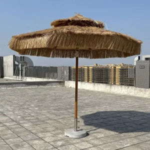 Waterproof Lightweight Double Top PP Straw Umbrella for Hotel Cafe Garden Patio with Aluminum Pole