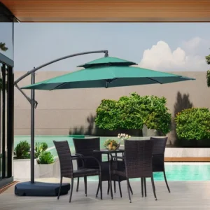 Waterproof Metal Garden Banana Cantilever Hanging Patio Umbrella and Bases 2.5 m High 3 m Diameter 8 Support Rods
