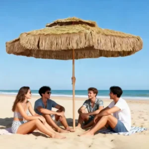 Waterproof Outdoor Beach Umbrella with Tassels Iron Frame Sun Shade for Gym Hotel and Park Use