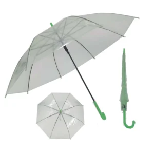Waterproof POE Clear Dome Umbrella with Full Metal Frame, Rounded Scratch-Resistant Tips, White J-Handle
