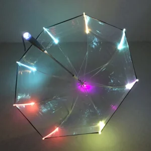 Waterproof Reflective Transparent Manual Straight Umbrella for Kids with LED Lights, Customizable
