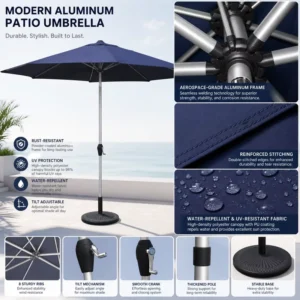 Waterproof Satin Finished Canvas Parasol Aluminum Pole Garden Restaurant Market Table Umbrella