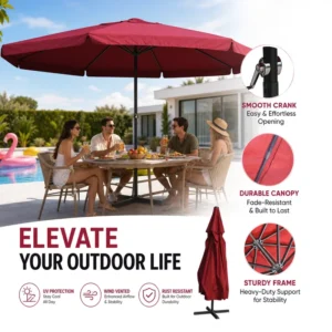 Waterproof Sun Parasol Aluminum Beach Outdoor Roman Cafe Umbrella for Hotel Poolside Backyard Terrace