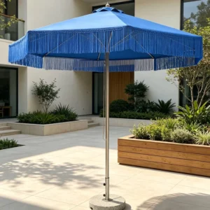 Waterproof Tassel Center-Pole Patio Umbrella for Beach, Resort, Gym, and Hotel Use