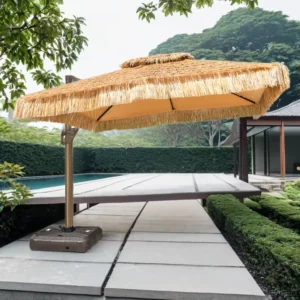 Waterproof Thatch Umbrella with Tilt Function 98% UV Block Beach Cafe Sunshade Aluminum Frame 3m 10ft