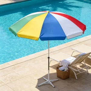 Waterproof UV Block Beach Sun Umbrella 170cm Galvanized Steel Thick Ribs Rust Proof Wind Resistant Stall Garden Parasol