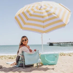 Waterproof UV Protection Beach Patio Parasol Umbrella White Sand Color Manual