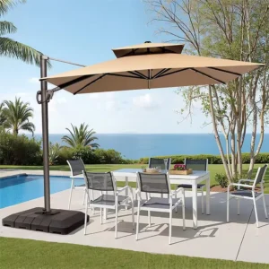 Waterproof UV-Resistant Aluminum-Frame LED Hanging Cantilever Offset Banana Patio Umbrella