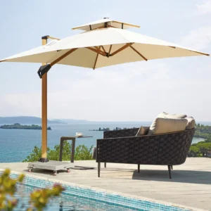 Waterproof UV-Resistant Double-Canopy Hydraulic Cantilever Patio Umbrella with Aluminum Pole and Nylon ABS Core