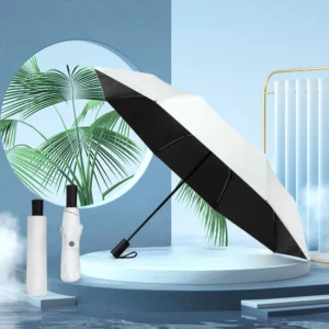 Waterproof Windproof Folding Umbrella with Square Handle, UV Protection, and Iron Fiber Ribs