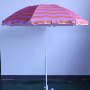 Wave Striped Pink Orange Steel Beach Umbrella Outdoor Sun Shade