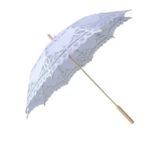 Wedding Lace Parasol Umbrella Lace Bride Cotton Straight Umbrella With Wooden Handle