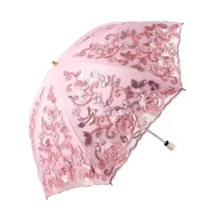 Wedding Princess Embroidered Rain Proof Lace Parasol Double Layer UV Protection Sun Fold Lace Flower Umbrella for Photo G25 82