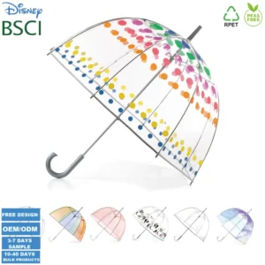 Wedding Windproof Clear Bubble Umbrellas With Easy Grip Handle Custom OEM Dome Transparent Umbrella With Logo Printed
