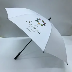White Auto-Open Fiberglass Golf Umbrella Large Size Windproof with Custom Logo Print Semi-Automatic Promotion